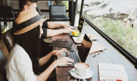 Gig workers at a coffee shop
